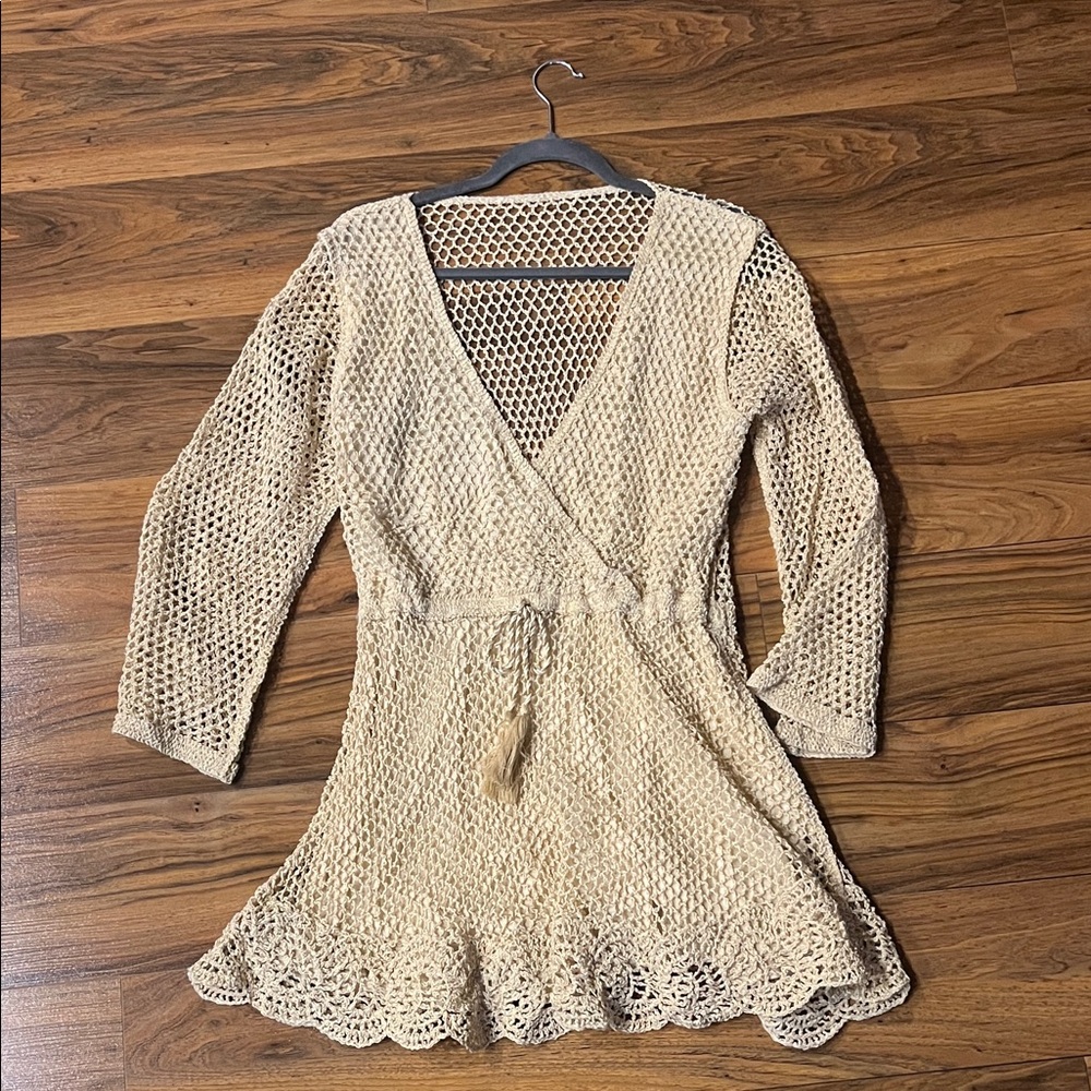 Beige Crochet Knit Dress
